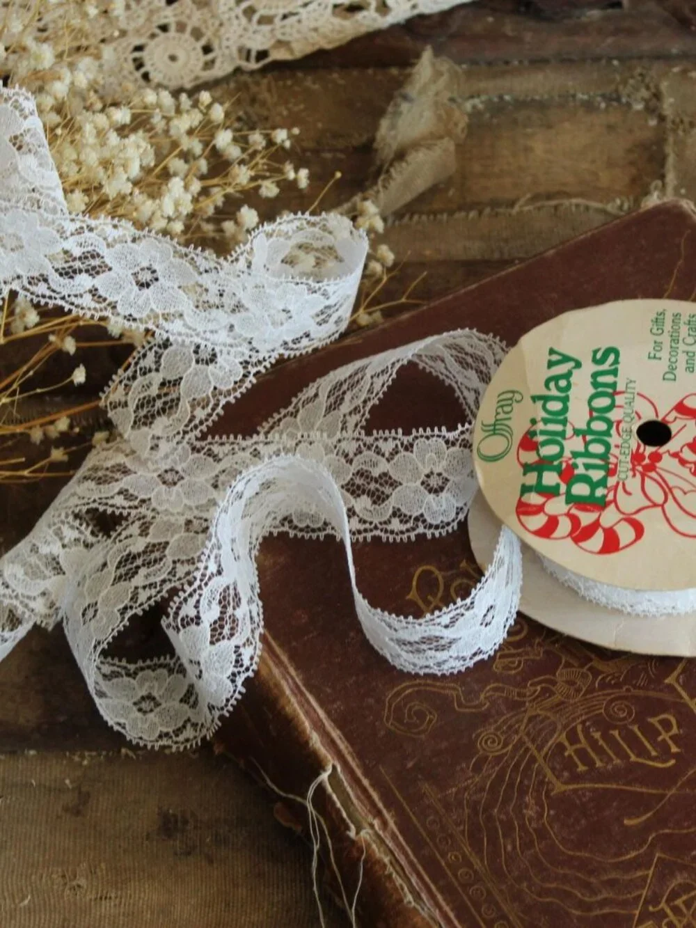Vintage 1980s White Raschel Floral Lace Trim, Offray 3 Yards, 1.25